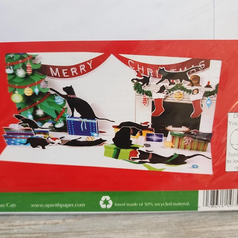 Up With Paper Panoramics Holiday Cats 3D Pop Up Christmas Card Kelly Becerra